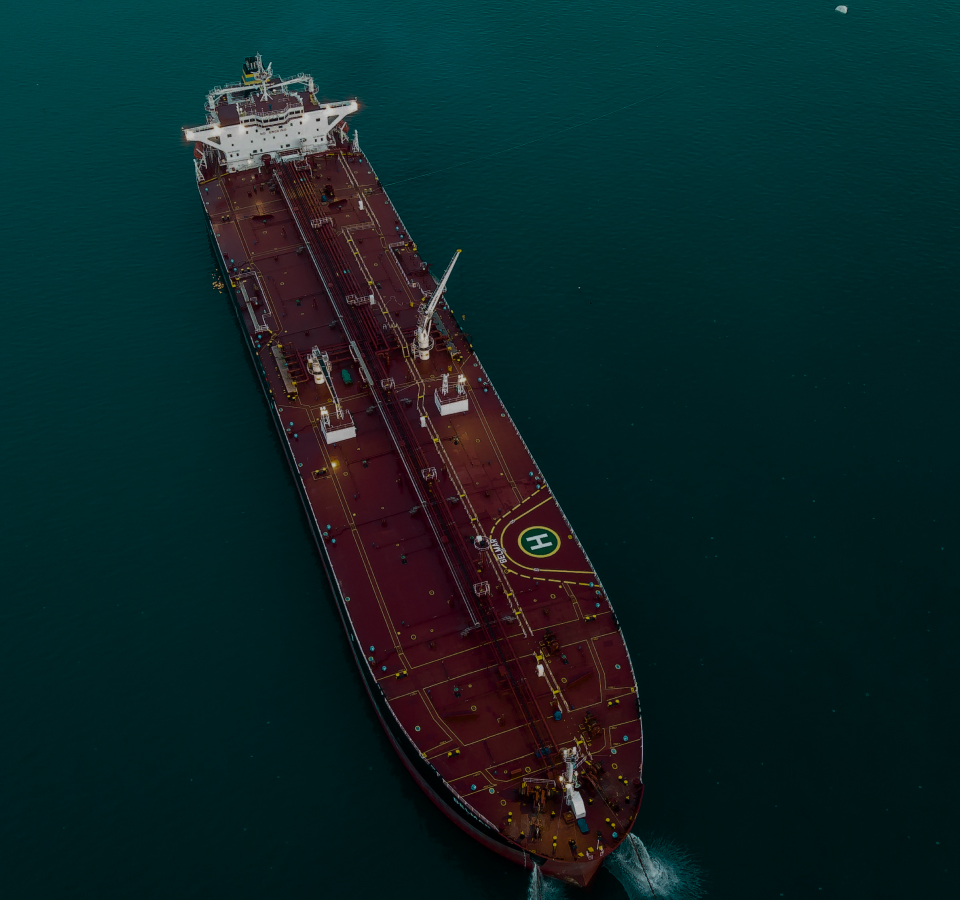 Red container ship.