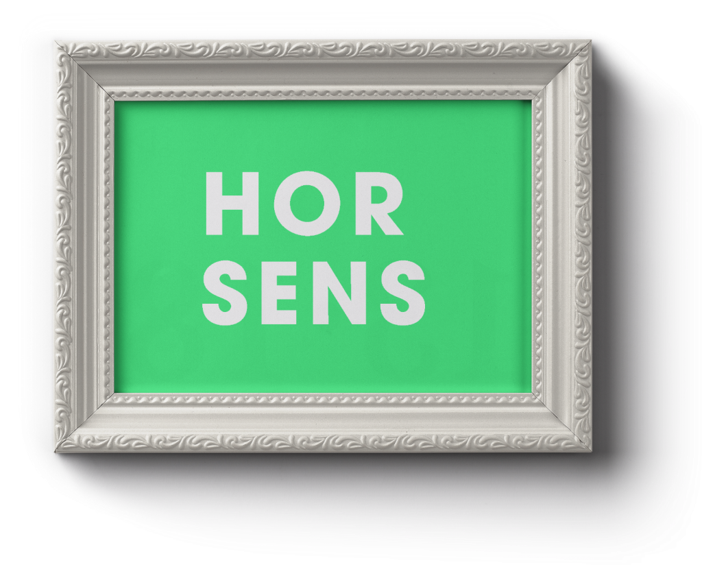 Frame with capitalized letters: 'HORSENS'.